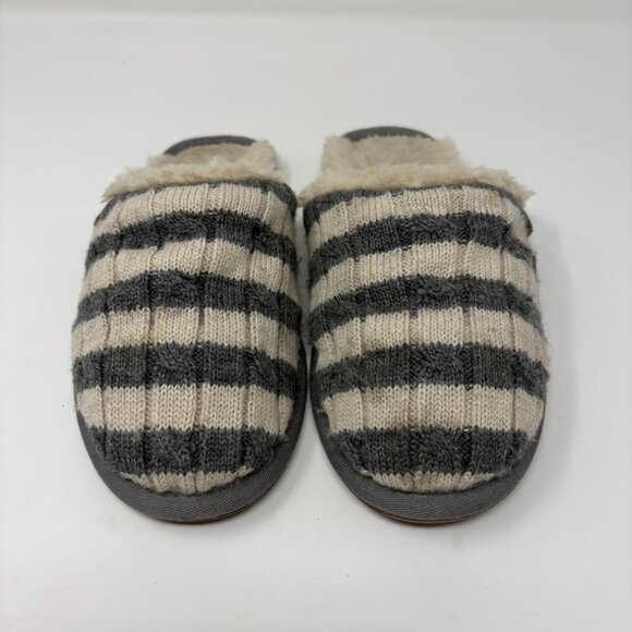 UGG Striped Knit Sweater Slipper • Women’s Size 6 • Gray/Ivory Sheepskin Insole - Picture 2 of 10